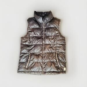 PUFFER VEST VICTORIA’S SECRET PINK- black zip up Leopard animal print outerwear